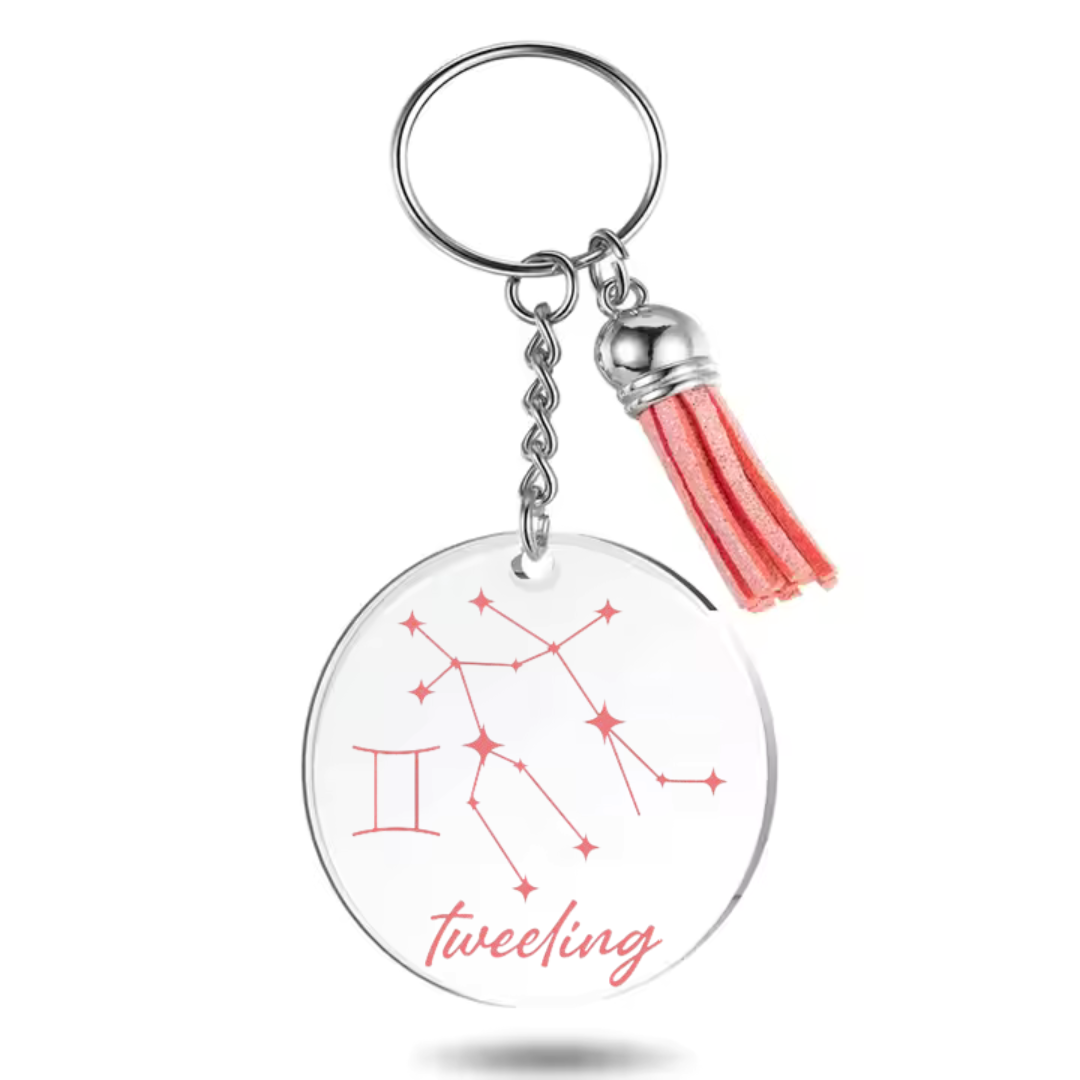 Sleutelhanger met sterrenbeeld Tweeling en sterrenstelsel